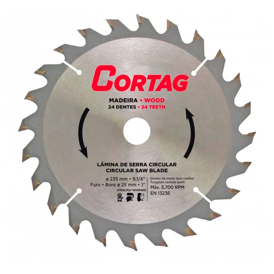 Disco Serra Circular Para Madeira 9.1/4 235mm 24 Dentes 61767 Cortag
