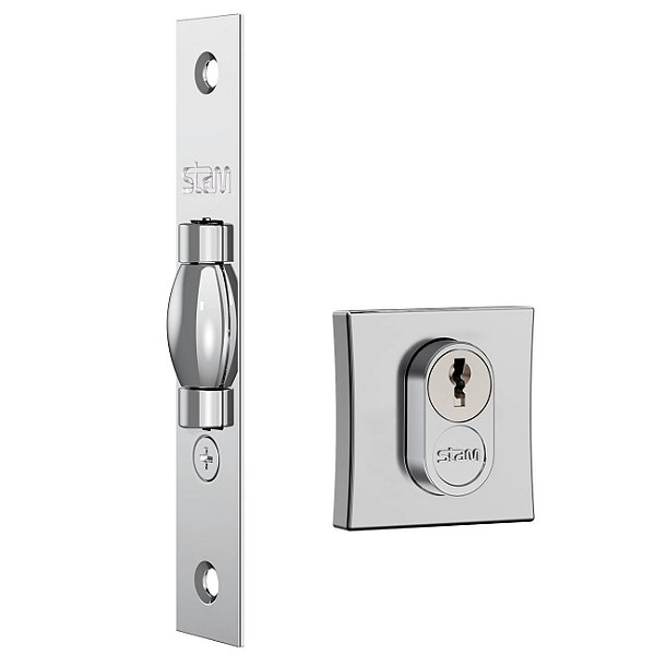 Fechadura rolete porta pivotante Stam 1005 quadrada Cromada