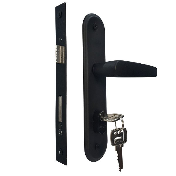 Fechadura porta externa de madeira espelho inox Pado 401-40mm Preta