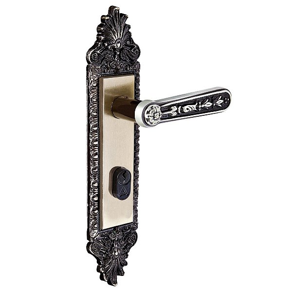 Fechadura colonial envelhecida com maçaneta reta Aliança 4600-40mm