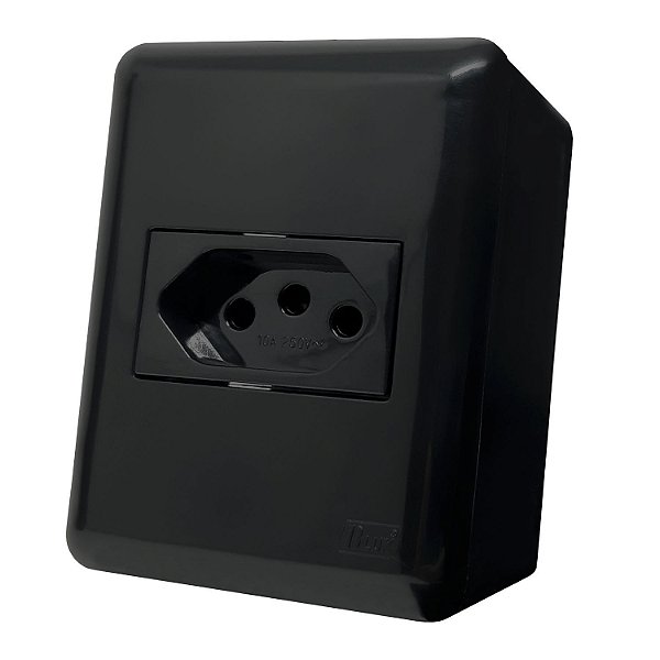 Tomada de sobrepor 10A elétrica 2P+T 110v Preta Overlap Blux