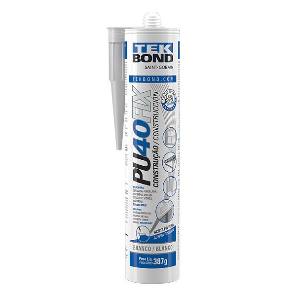 Selante PU40FIX Tekbond cola veda juntas vidros branco 387g