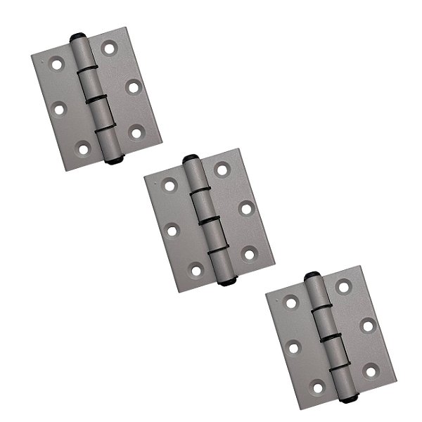 Dobradiça porta de alumínio cor fosco 70mm x 60mm kit com 3 pçs