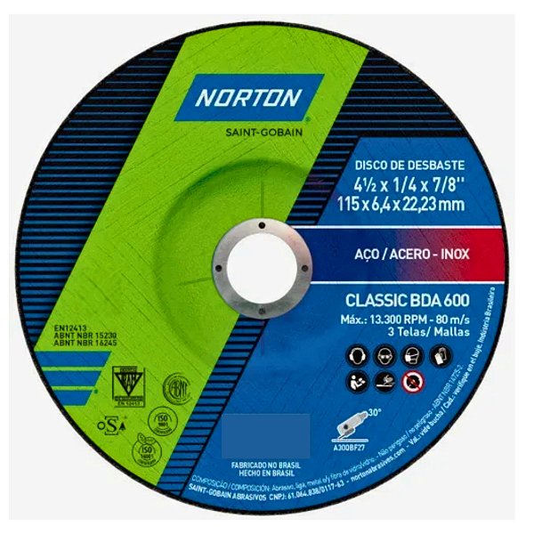 Disco de desbaste para lixadeira esmerilhadeira angular Norton com 6mm