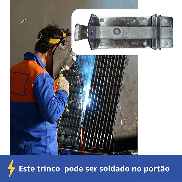 Fecho trinco ou tranca de aço 15x5cm para portão e cadeado de latão 30mm