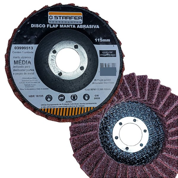 Disco flap manta abrasiva desbaste polimento metais 115mm Starfer