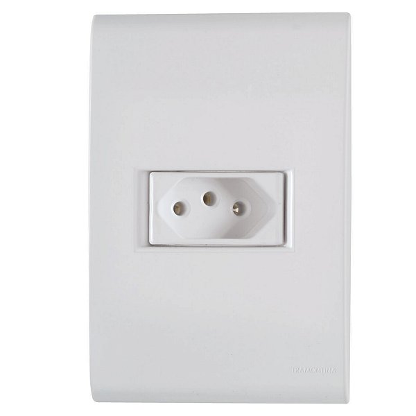 Tomada simples 10A 250V 2P+T placa 4x2 Tramontina Liz Branco