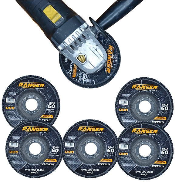 Disco flap grão 60 desbaste limpeza lixa escova 115mm 5 pç