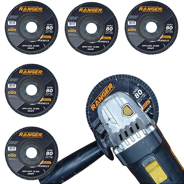 Disco flap grão 80 lixa desbasta limpa ferro e aço 115mm 5 pçs