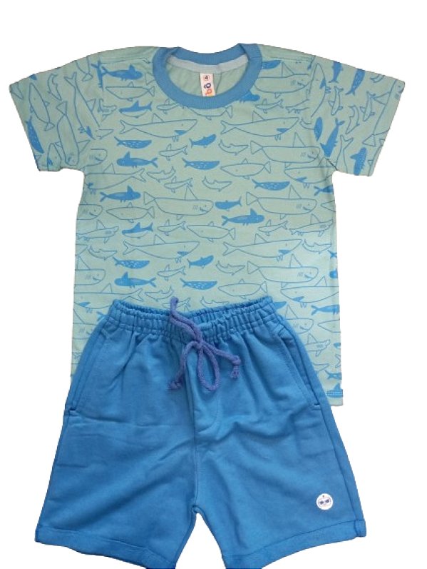Conjunto Camisa Tubarão + Bermuda Azul - A Marca do Robô