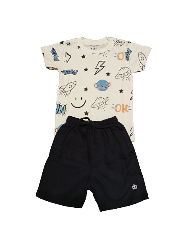 Conjunto Camisa Espaço + Bermuda Preta - A Marca do Robô