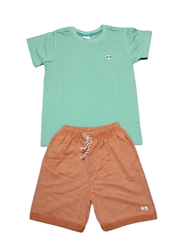 Conjunto Camisa Verde + Bermuda Caramelo - A Marca do Robô