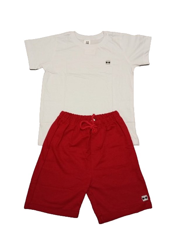 Conjunto Camisa Branca + Bermuda Vermelha - A Marca do Robô