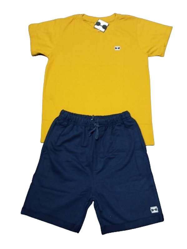Conjunto Camisa Mostarda + Bermuda Azul Marinho - A Marca do Robô