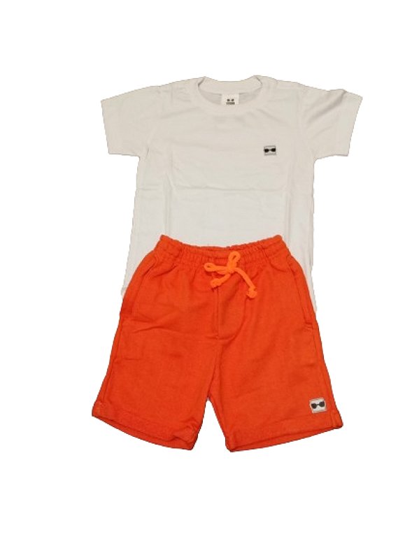 Conjunto Camisa Branca + Bermuda Laranja - A Marca do Robô