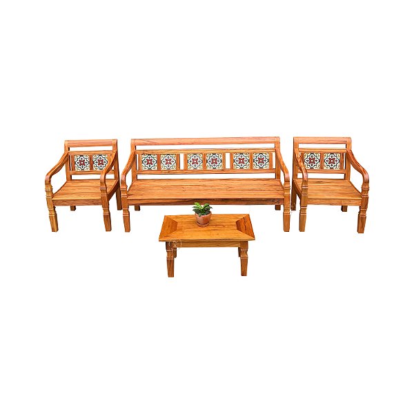 Jogo de Banco de ladrilho hidráulico + Mesinha