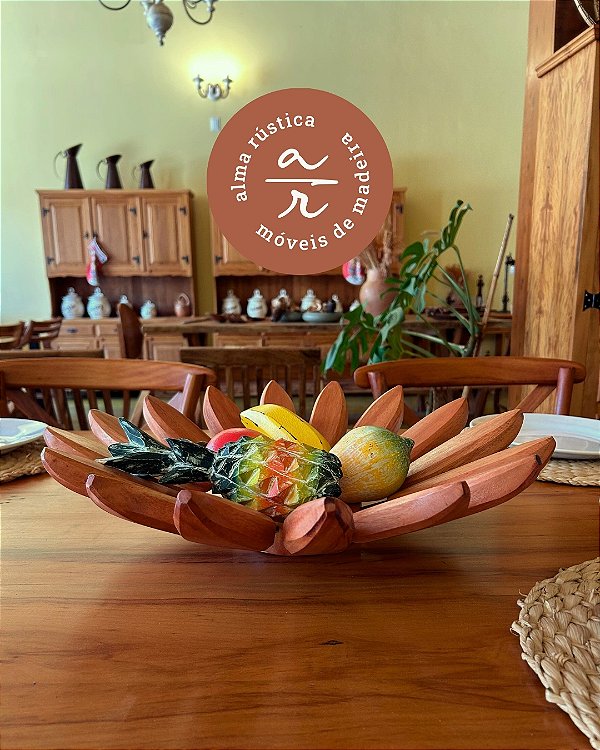 Fruteira de Mesa e Frutas em Madeira Maciça