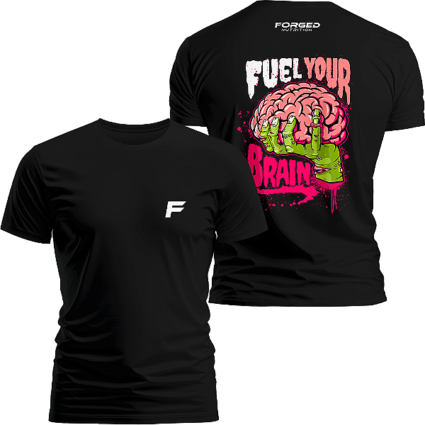 Camiseta Preta Fuel Your Brain Casual 100% Algodão