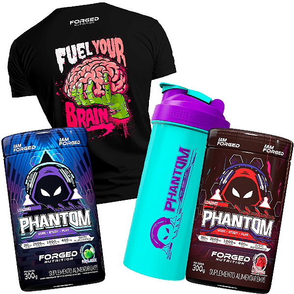 2x Phantom Work Study Play + Coqueteleira + Camiseta Fuel Your Brain