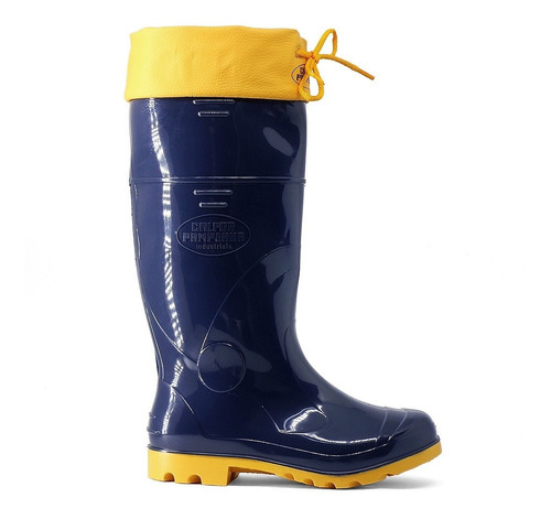 Bota Borracha Pvc Impermeável Azul/amarela C/ Amarra Galocha