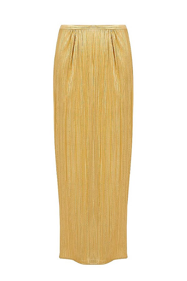 EUGÊNIA Saia Mídi Plissada Dourada Honorine