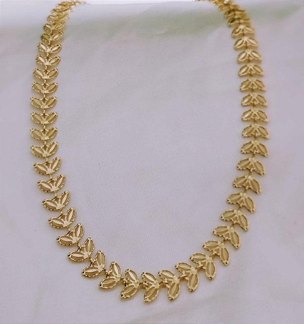 Colar Choker Feminino Folhas Banhado em Ouro 18k