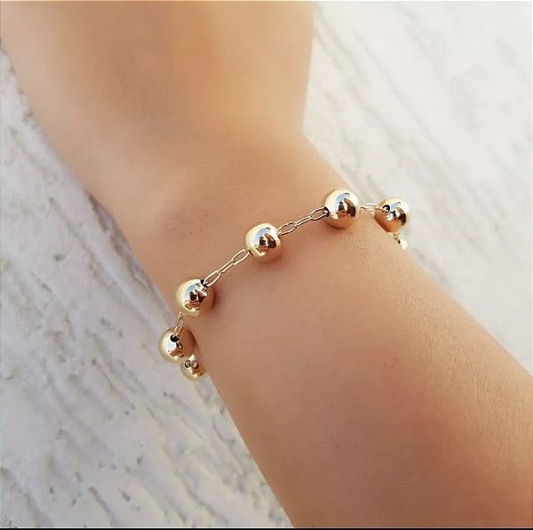 Pulseira  de Bolas Lisas Banhada em Ouro 18 k.