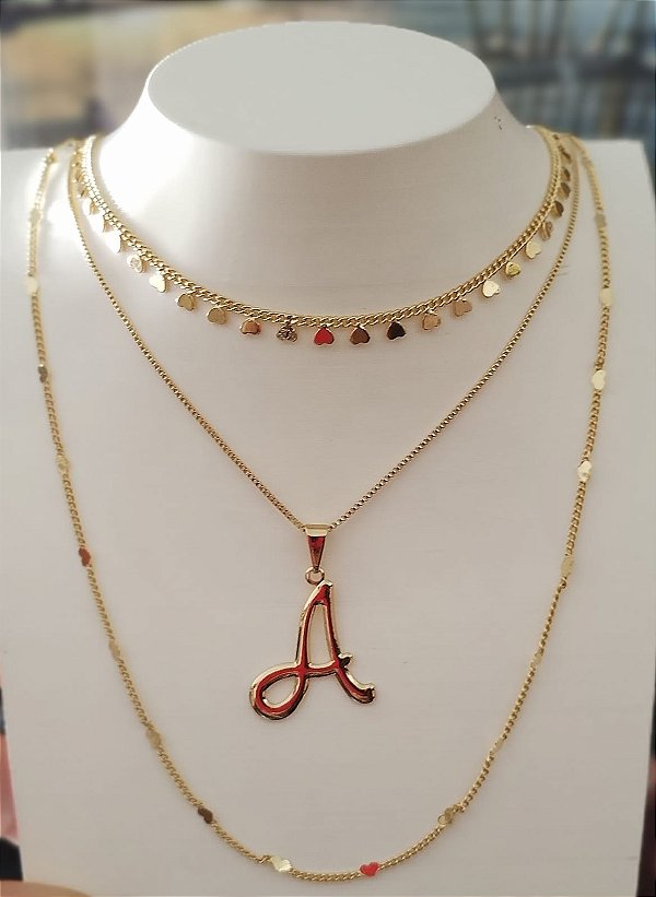 Colar Choker Feminino Coraçõezinhos Banhado em Ouro 18 k.
