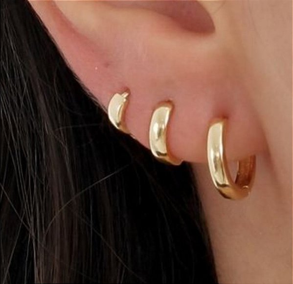 Trio de Argolas Click Lisas Banhado em Ouro 18 k.