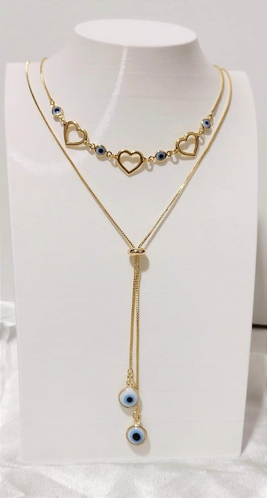 Colar Gravatinha Olho Grego Banhado em Ouro 18 k.