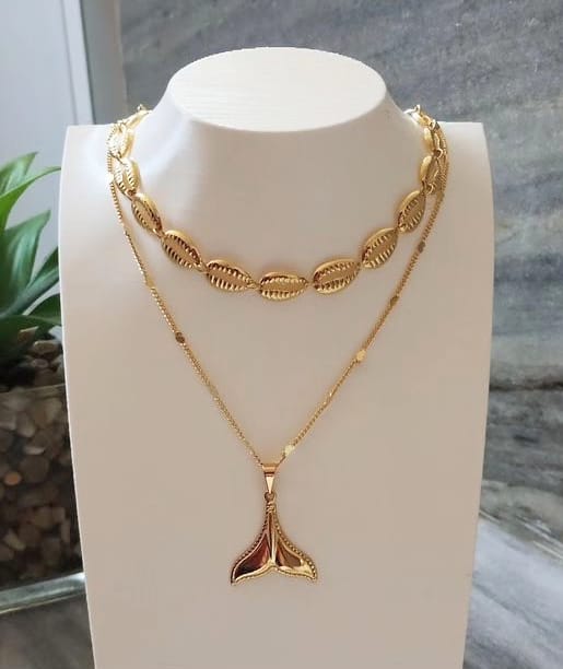 Colar Choker Búzios Banhado em Ouro 18 k.