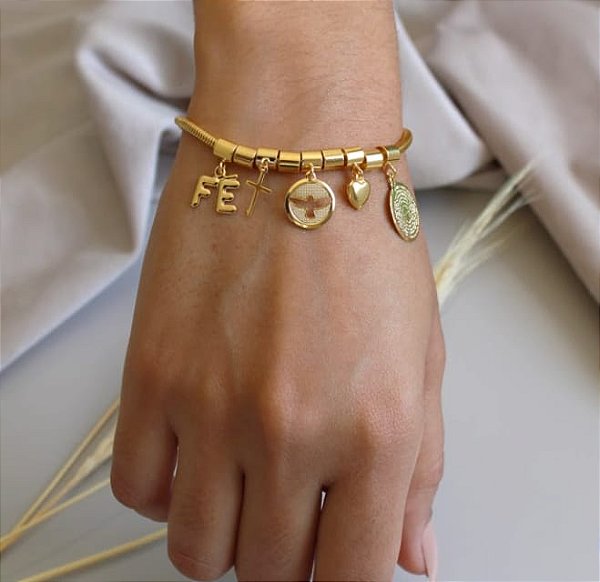 Pulseira Pandora Símbolos da Fé Banhada em Ouro 18 k.
