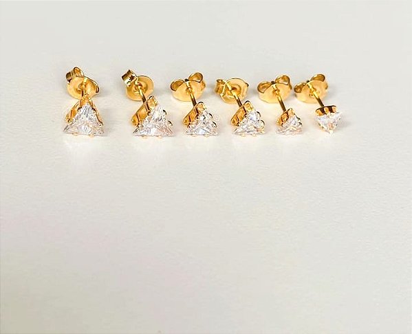 Kit Brinco Triângulo com Pedra Zircônia Banhado em Ouro 18 k.