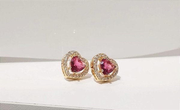 Brinco Coração Zircônia Banhado em Ouro 18 k.