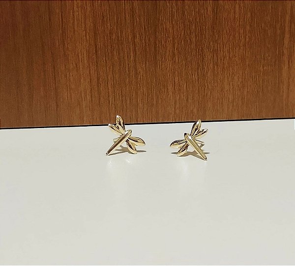 Brinco LIbélula Banhado em Ouro 18 k.