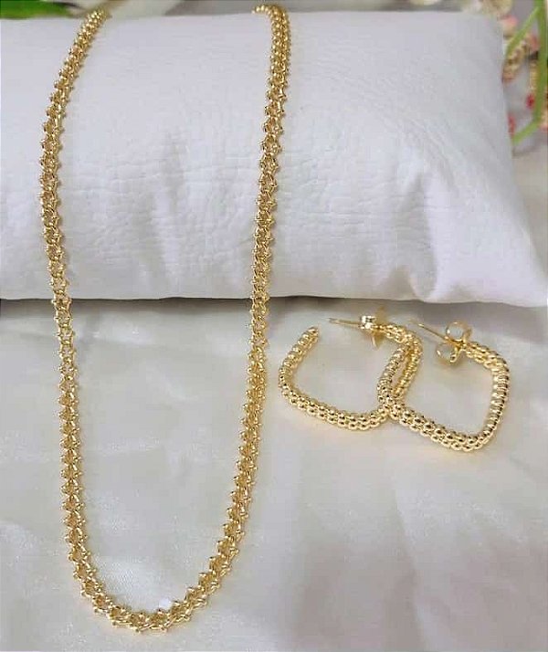 Colar Corrente com Detalhes Banhado em Ouro 18k.