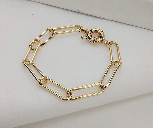Pulseira Elos Retangulares Banhada em Ouro 18 k.