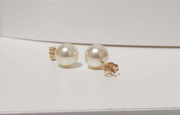 Brinco Bola Pérola Banhado em Ouro 18 k.