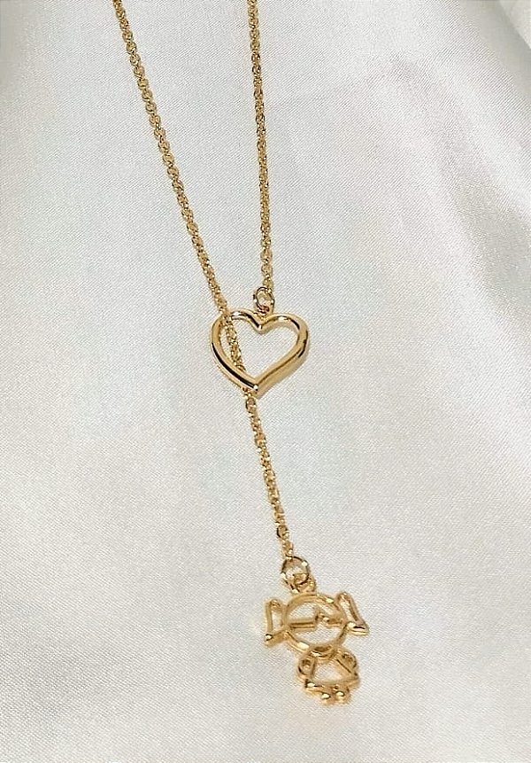Colar Gravatinha Pingente Filha Banhado em Ouro 18k.