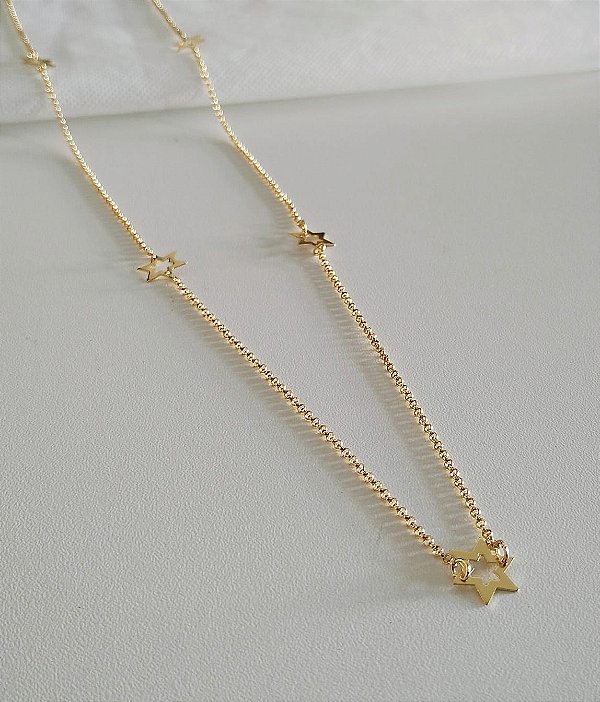 Colar Longo Estrelas Banhado em Ouro 18 k.