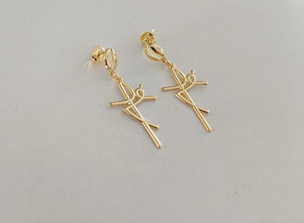 Brinco Pendurado Fé Banhado em Ouro 18 k