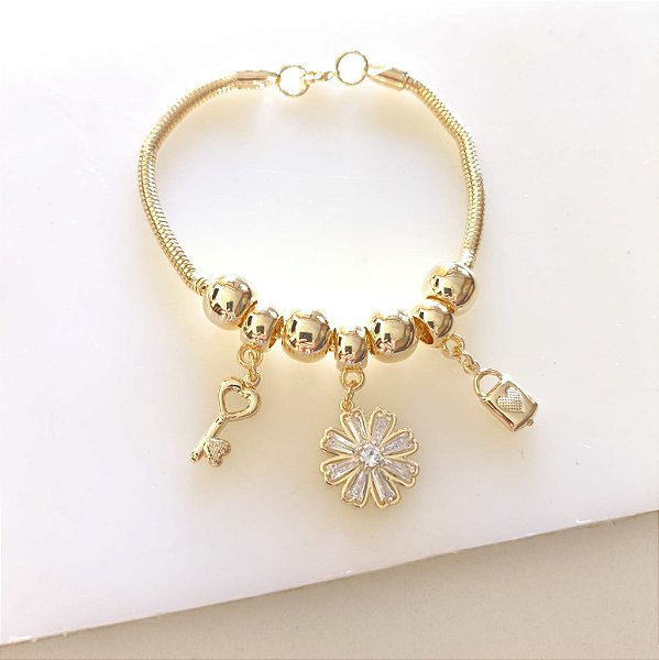 Pulseira Berloques Banhada a Ouro 18 K