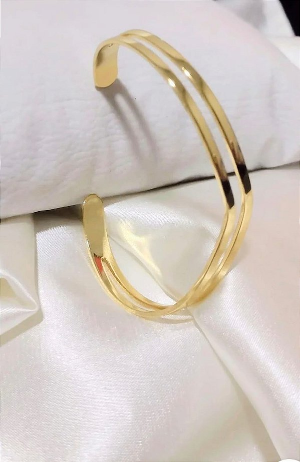 Bracelete Dois Fios Liso Banhado a Ouro 18 k