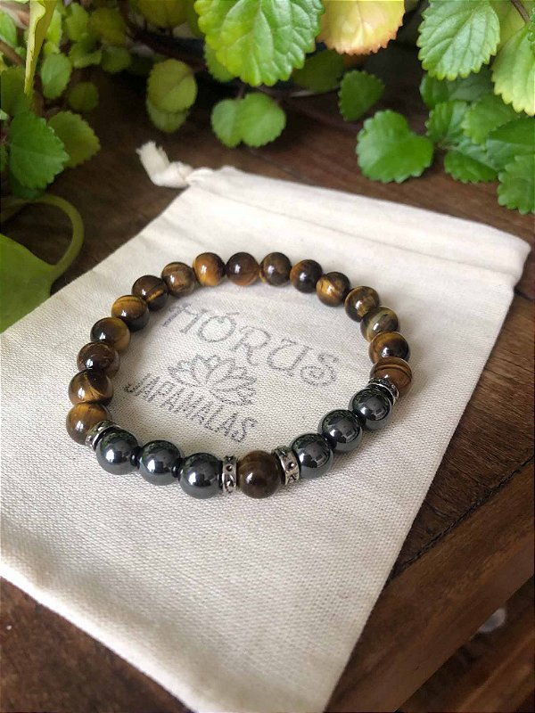 Pulseira Hematita e olho de tigre