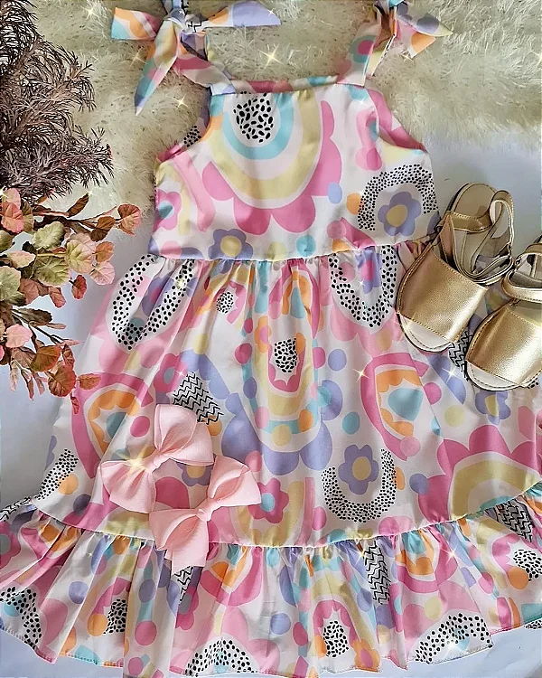 Vestido Arco-Íris Alça de amarrar