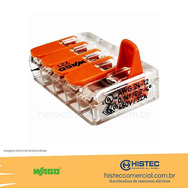 CONECTOR EMENDA WAGO 221-415 5P 0,5~4mm2 32A PARA CABO FLEXÍVEL OU RÍGIDO