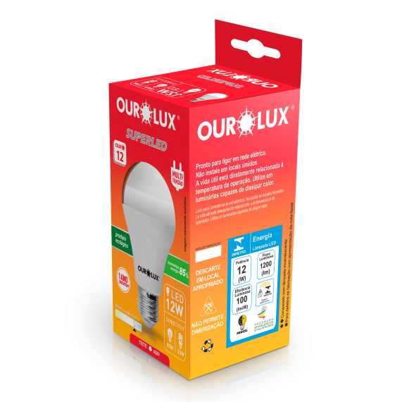 LÂMPADA SUPERLED BULBO OUROLUX 12W BIVOLT 6500K E27 20041