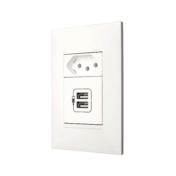 CONJUNTO 2 CARREGADOR USB + TOMADA 3P 10A 4x2 BR 615093BC PIAL PLUS+