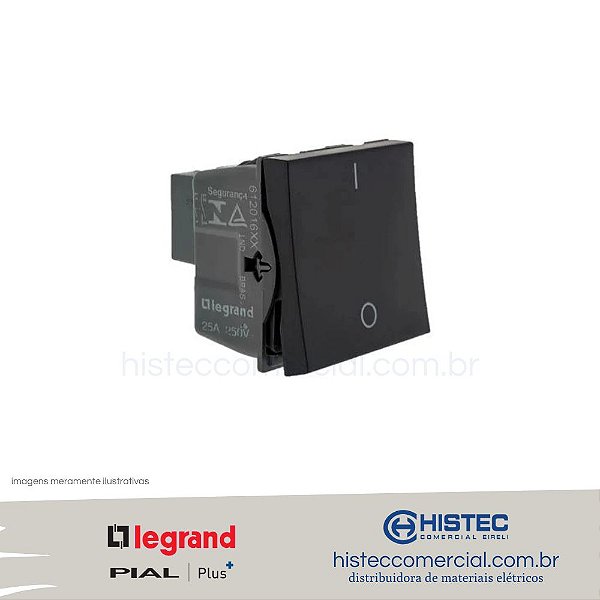 INTERRUPTOR BIPOLAR SIMPLES 25A PRETO 612016PT PIAL PLUS+