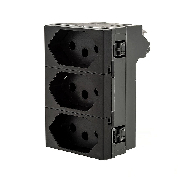 TOMADA 2P+T 10A TRIPLEX PT BORNE AUTOMÁTICO MONOBLOCO 615043PT PIAL PLUS+